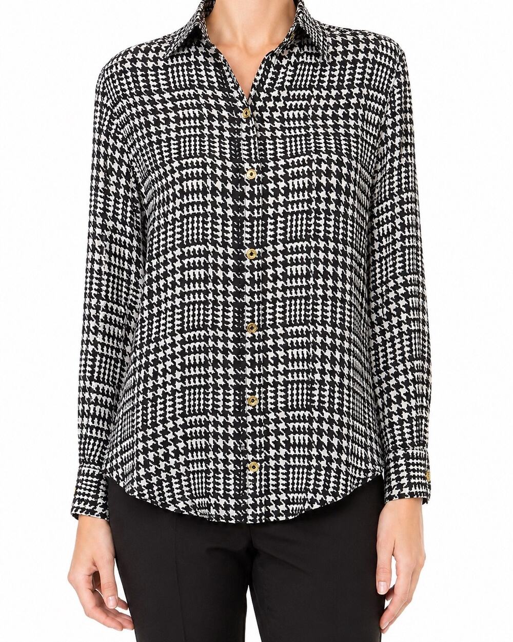 C. Wonder Black White Houndstooth Silk Gold Button Down Shirt Small Minimalist